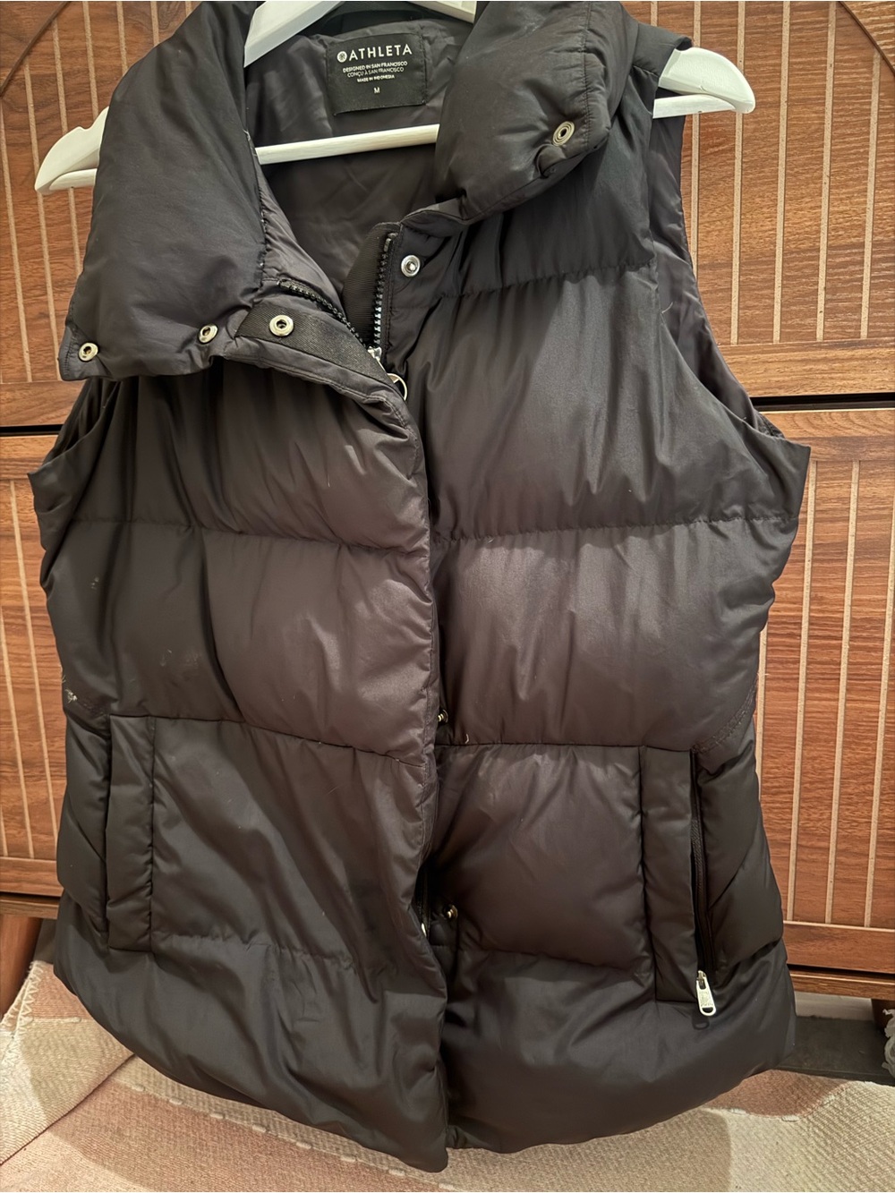 Athleta Women's Black Quilted Puffer Vest with High Collar